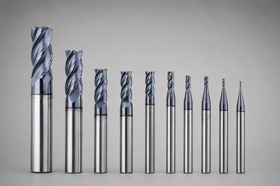 Solid carbide 4 flute end mill for steel and stainless steel machining